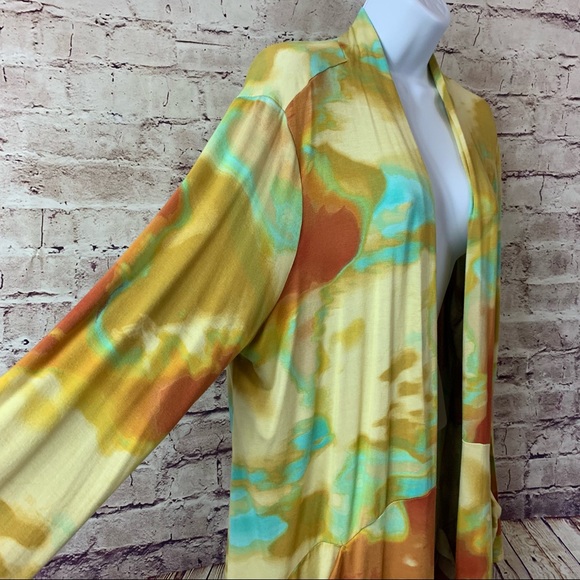 LOGO Lori Goldstein Yellow Tie Dye Draped Long Sleeve Cardigan - Picture 3 of 10